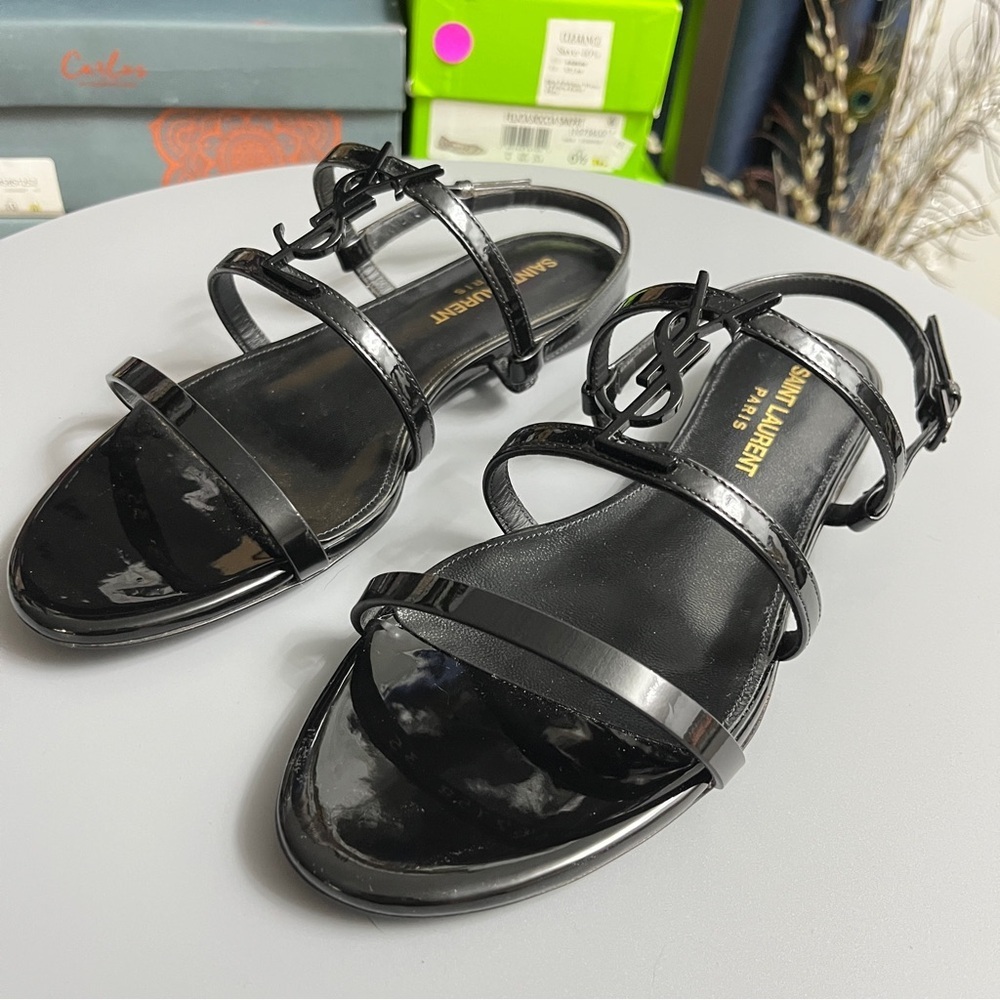 Saint Laurent Nero Black Patent Leather Sandals